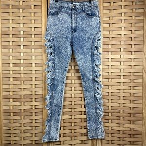 RED FOX Distressed Side Slashed Acid Washed High Rise Jeans 80s